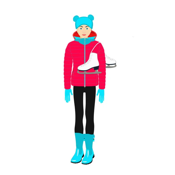 Mädchen Winterkleidung Mit Schlittschuhen — Stockvektor