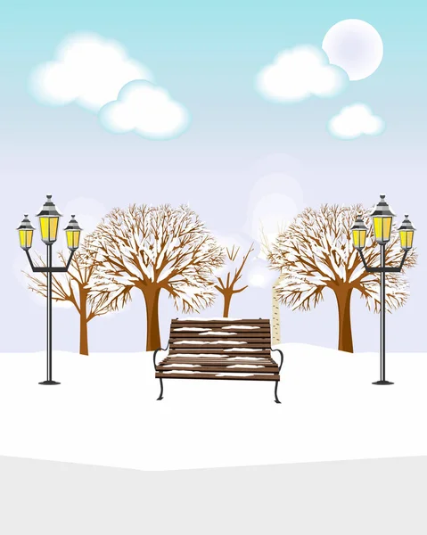 Banco Invierno Banco Nieve Fondo — Vector de stock