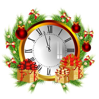 Altın saat Noel dekoru izole edildi