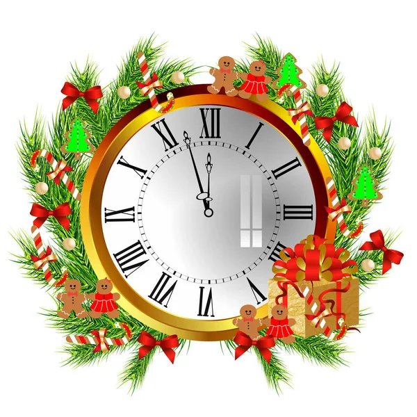 Reloj Oro Decoración Navidad Aislado — Archivo Imágenes Vectoriales