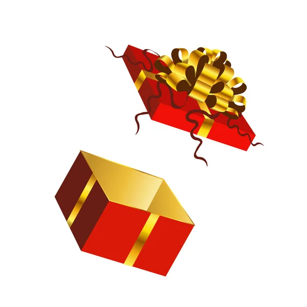 Kotak Hadiah Emas Merah Terbuka Terisolasi - Stok Vektor