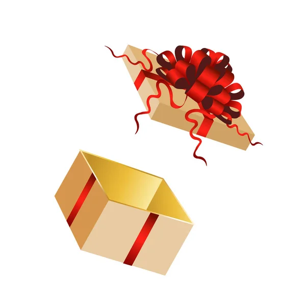 Χρυσό Κόκκινο Κουτί Δώρου Ανοιχτό Απομονωμένο — Διανυσματικό Αρχείο