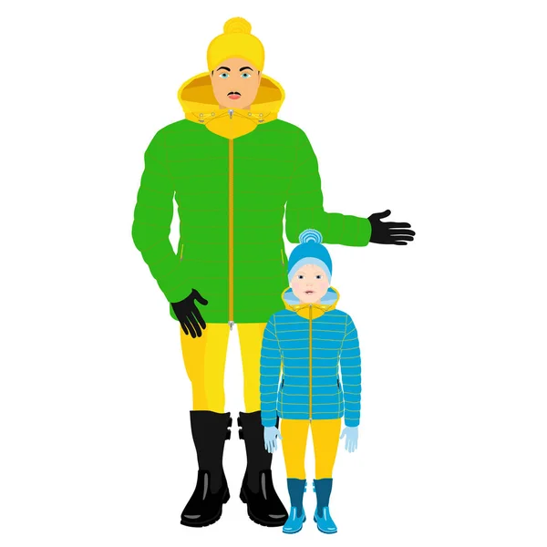 Μπαμπάς Και Αγοράκι Χειμωνιάτικα Ρούχα — Διανυσματικό Αρχείο