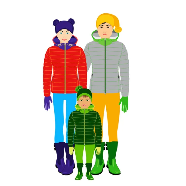Οικογένεια Χειμωνιάτικα Ρούχα Απομονωμένη — Διανυσματικό Αρχείο