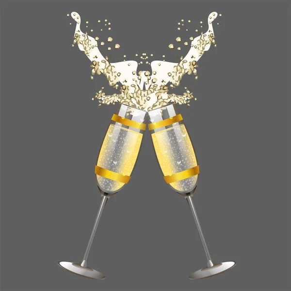 Splashes Champagne Glasses — Stock Vector