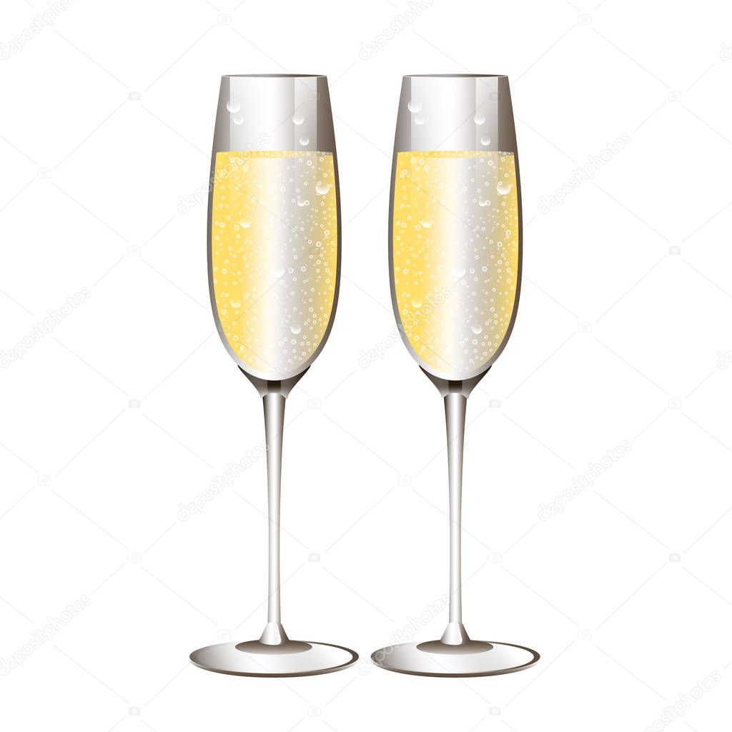 Wine glasses champagne on white background