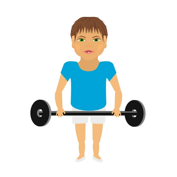 Boy Goes Sports Lifts Weights — Stock Vector