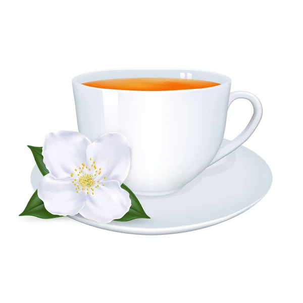 Tasse Tee mit Jasmin auf weißem Hintergrund — Stockvektor