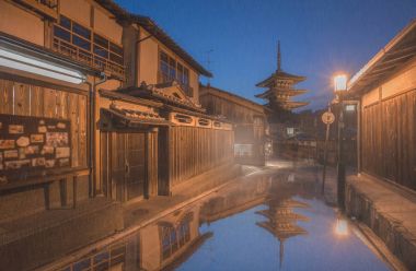 Japon pagoda ve Kyoto eski ev