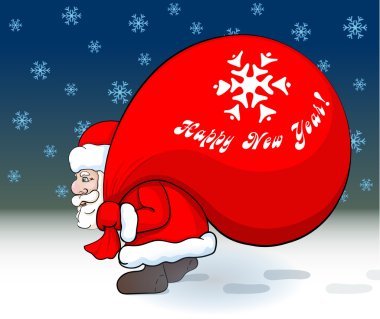 Noel Baba sırtında çuval ile