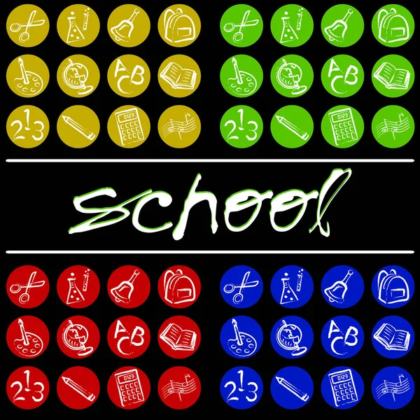 Print white signs of communication icons on color dice school set — Stock Vector