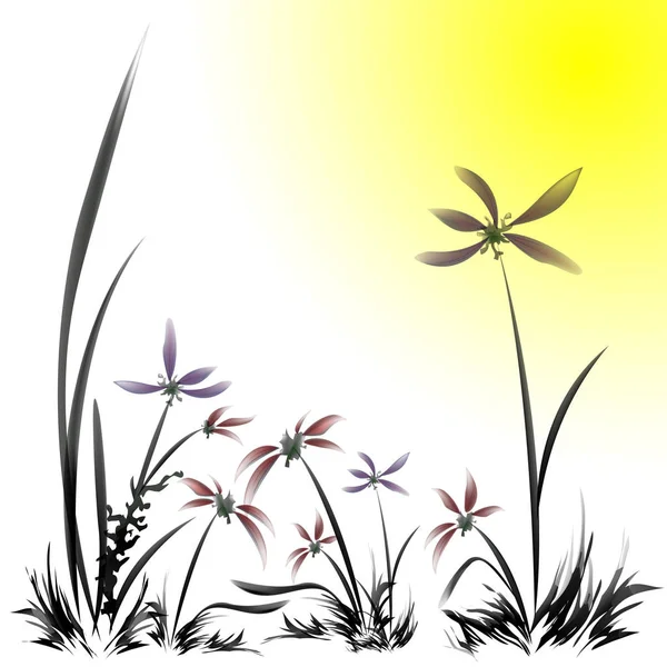 Afdrukken van aquarel bloemen en bladeren in zonlicht — Stockvector