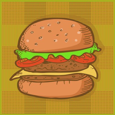 Damalı zemin üzerine büyük Burger