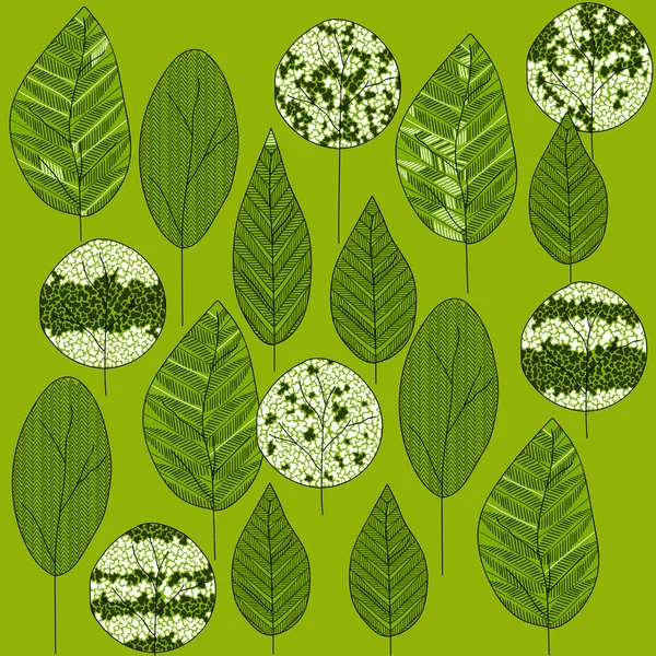 Imprimir fundo conjunto folha esboço texturizado verde no verde —  Vetores de Stock