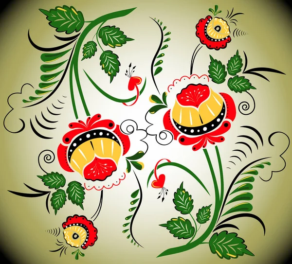 Flowers pattern in the style of Gorodets painting — Stock Vector