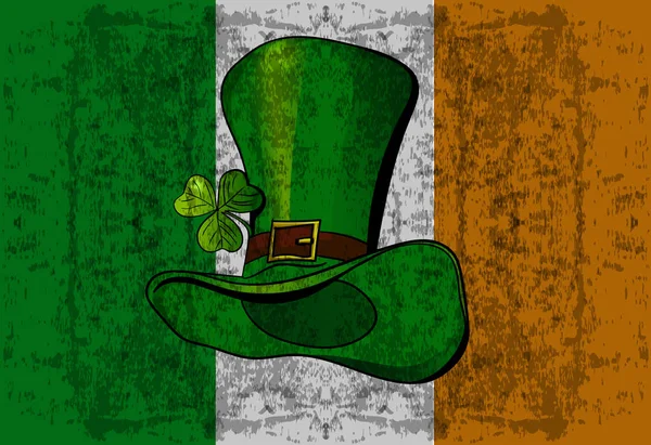 Imprima o chapéu de duende no fundo da bandeira da Irlanda Ilustrações De Stock Royalty-Free
