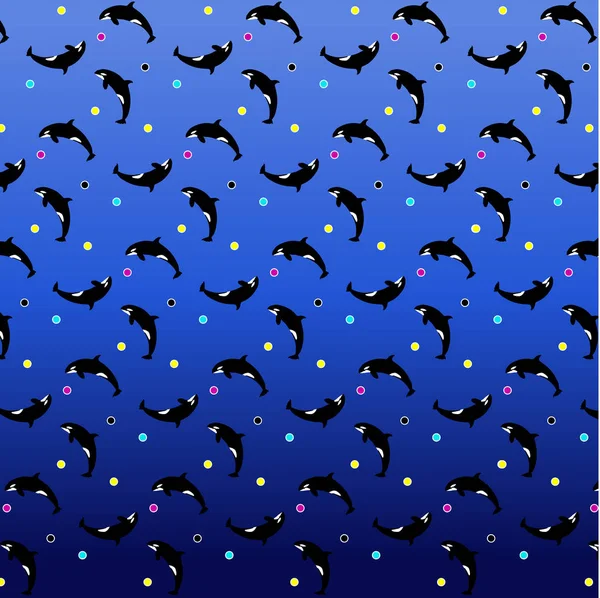 黒いクジラと色のついた丸の背景 — ストックベクタ