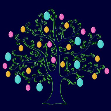 Boyalı yumurta ile tatil Paskalya ağacı dalları üzerinde baskı