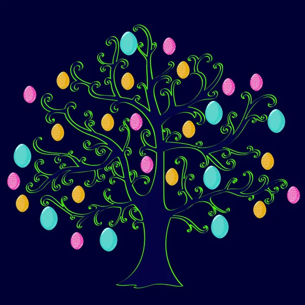 Print holiday Easter tree with painted eggs on the branches