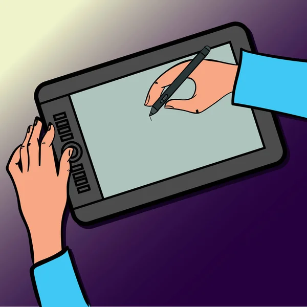 Ręce, rysunek na tablet graficzny — Wektor stockowy