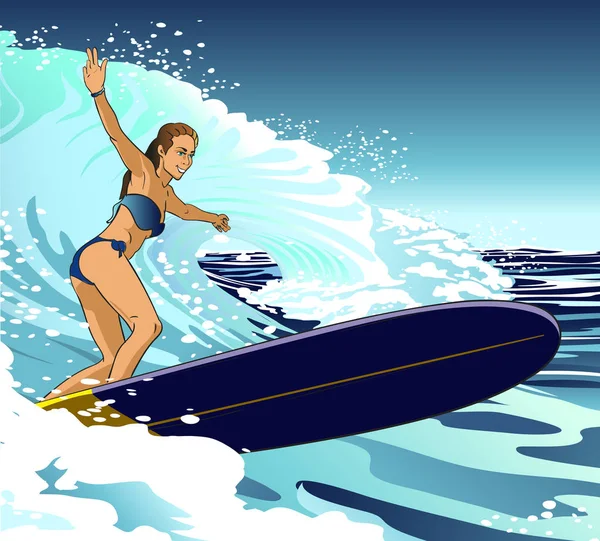 girl surfing on the waves