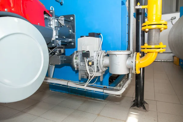 Modern boiler room equipment- high power boiler burner. Water heating. Power water supply. energy efficient production. — Stock Photo, Image