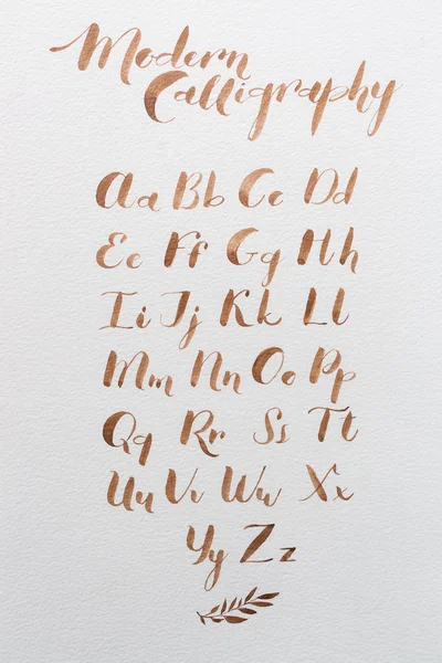 핸드는 브러시 스크립트의 라틴어 서 그려. 영어 알파벳의 편지를 calligraphical입니다. 페인트 브러시와 함께 알파벳의 편지 — 스톡 사진