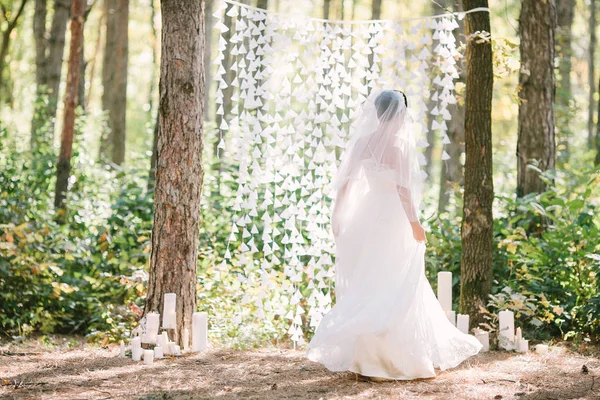 Boda de arte. Retrato de una hermosa novia al aire libre. Hermosas mujeres en un vestido de novia . — Foto de Stock