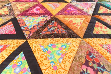 Patchwork Yorgan. Patchwork yorgan arka plan olarak bir parçası. El yapımı. Renkli battaniye.