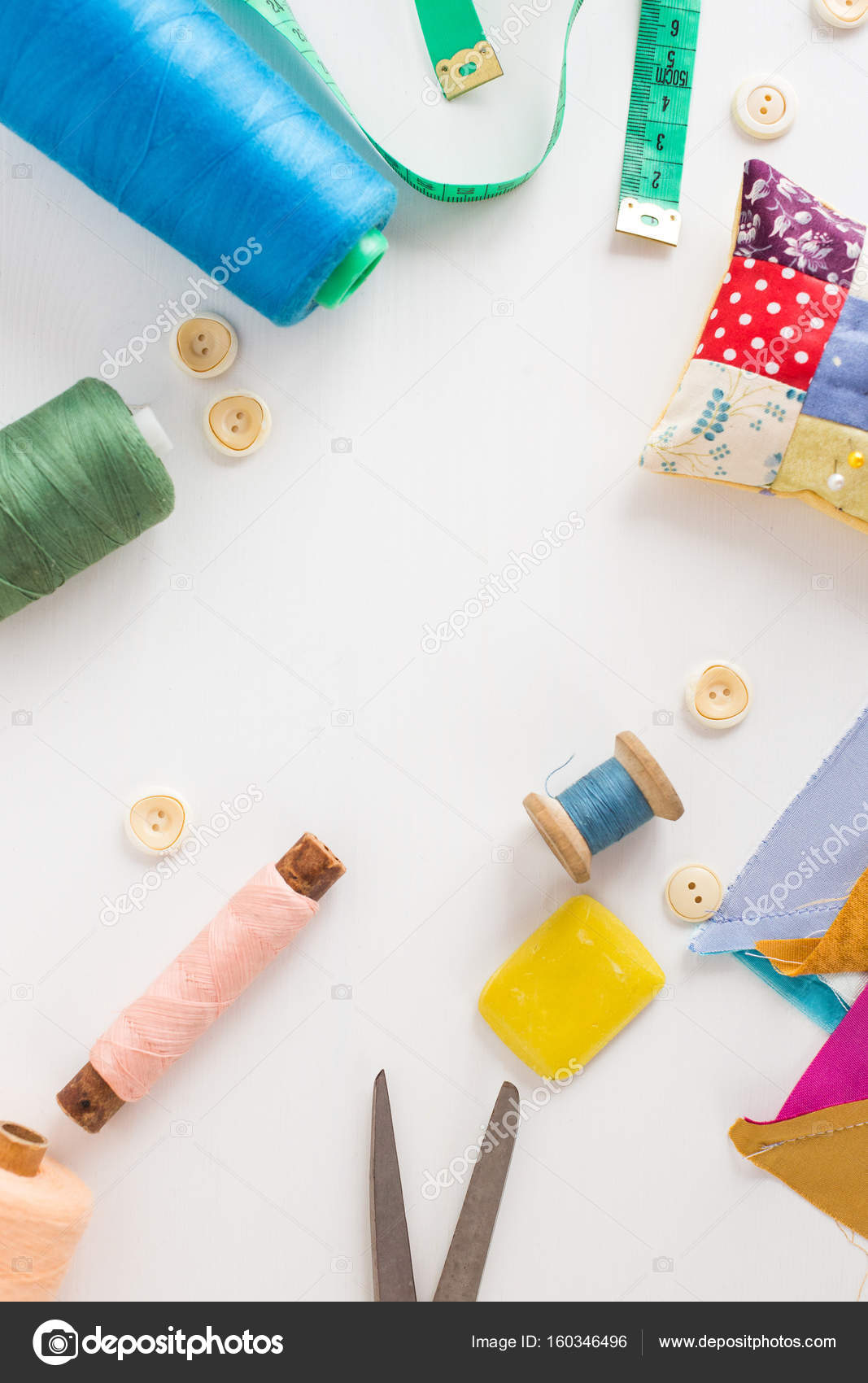 Sewing tools, patchwork, tailoring and fashion concept closeup on