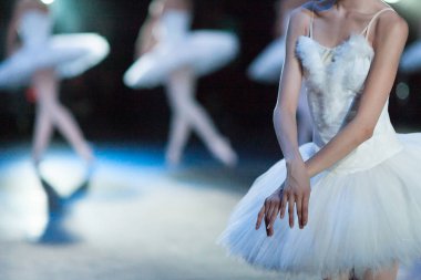 koreografi, eğlence, tutku kavramı. uzun, ince ve zayıf silah beyaz tutu geçti güzel kadın balet, yakın çekim