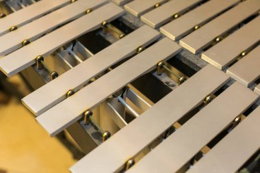 ksilofon, kavram - closeup glockenspiel, marimba, balafon, semantron, pixiphone, eğitim ve Orkestrası konser kullanımı, bej çubuklarında Tokmaklar olmadan müzik perküsyon aletleri