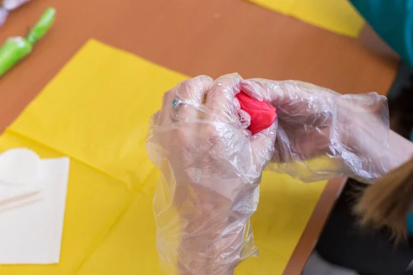 Amusement Arts Crafts Handmade Concept Close Female Hands Plastic Transparent — Stock Photo, Image