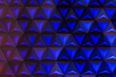arka plan, tavsiye, soyut konsept, duvar dekorasyonlarını mavi ve leylak renklerinin muhteşem tonlarında düzenleyen bir sürü kağıt piramit var.