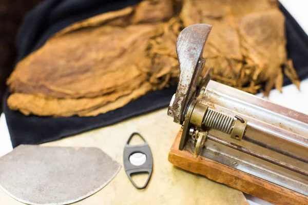 Conjunto Ferramentas Vintage Para Produção Manual Manufatureira Charutos Havana Máquina — Fotografia de Stock