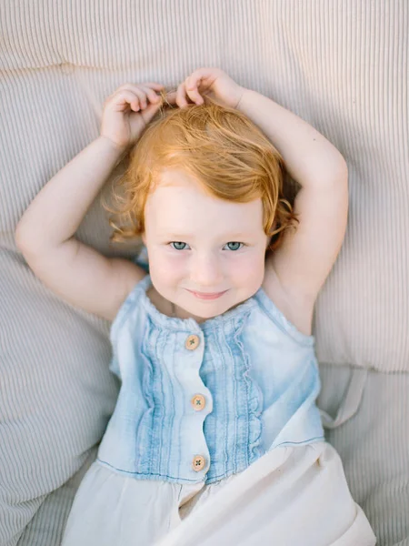 Portrait Extremely Cute Little Girl Pale Skin Curly Red Hair — Stock Photo, Image