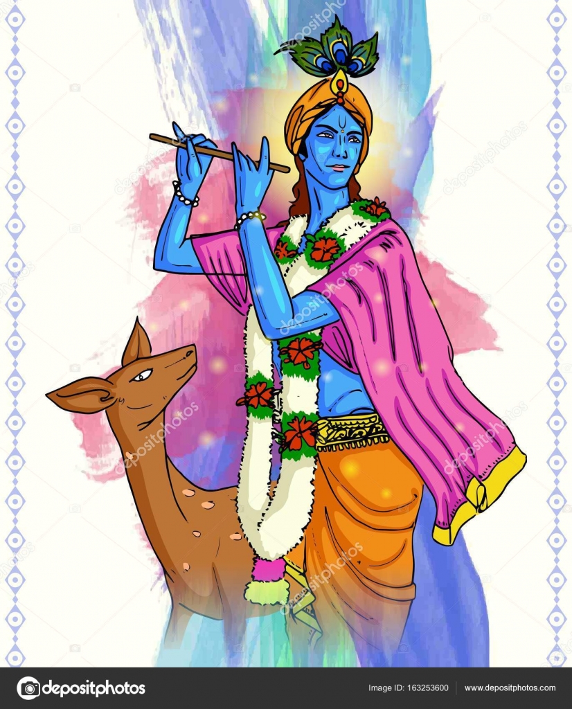 Illustration of Lord Krishna in Happy Janmashtami festival of India with  text in Hindi meaning Shri Krishan Janmashtami Stock Vector Image by  ©ColorBolt #163253600