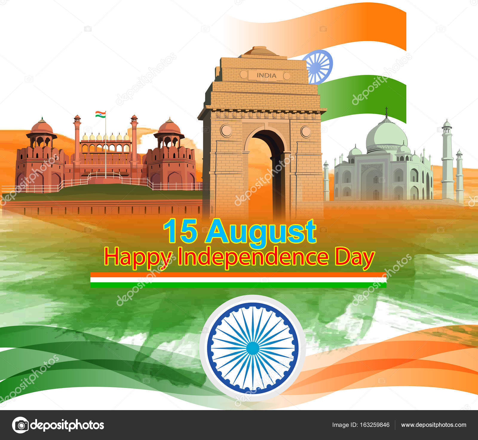 Illustration Of Happy Independence Day India Wavy Indian Flag With Monument Stock Vector Image By C Colorbolt 163259846