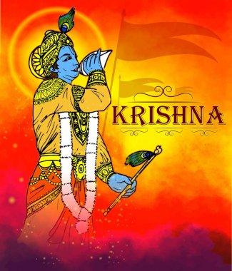 Lord Krishna'nın resimde metin Shri Krishan Janmashtami anlam Hintçe Hindistan'ın mutlu Janmashtami Festivali