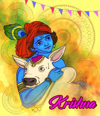 Lord Krishna'nın resimde metin Shri Krishan Janmashtami anlam Hintçe Hindistan'ın mutlu Janmashtami Festivali