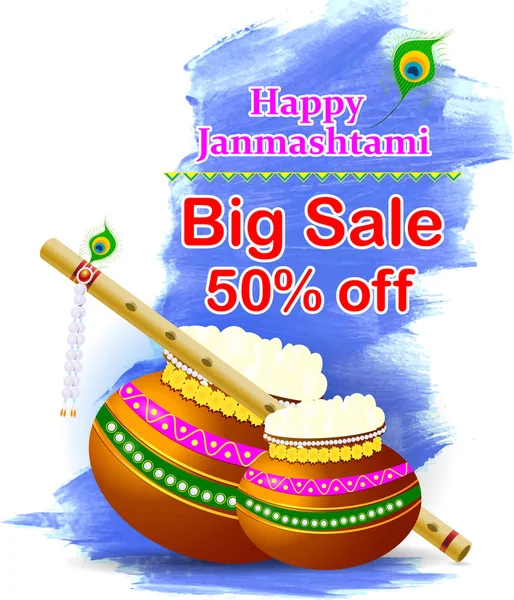 Creative ilustrace, plakát nebo nápis pro indický festival janmashtami oslav. — Stockový vektor