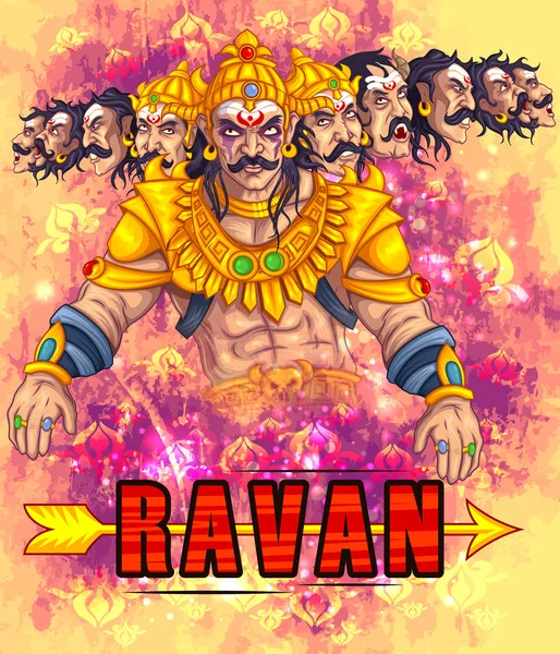 Ілюстрація Ravan в Дуссехра Навратрі фестиваль Індії плакат — стоковий вектор