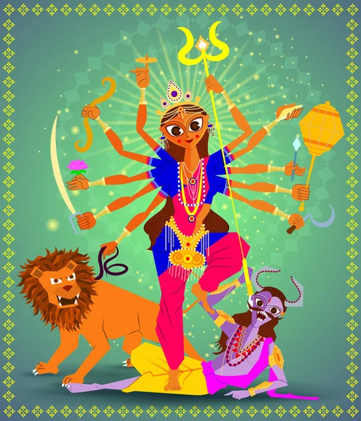 Απεικόνιση της θεάς Durga για Navaratri (χαρούμενος Dussehra) — Διανυσματικό Αρχείο