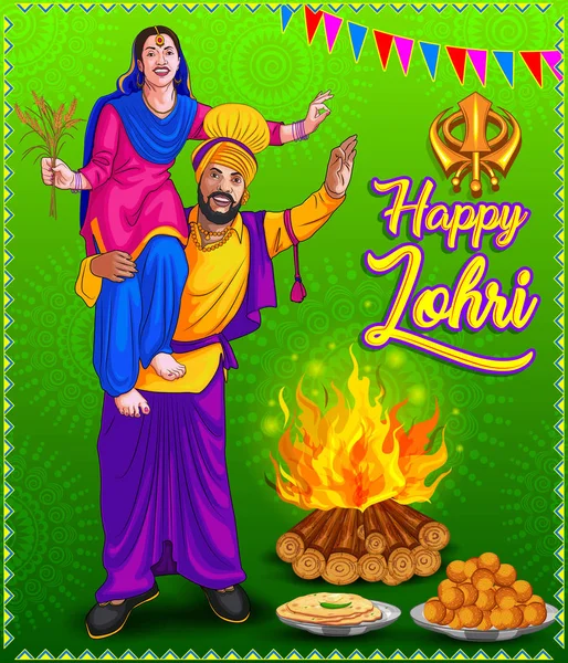 Punjabi Illustration Lohri Festival — Stock Vector