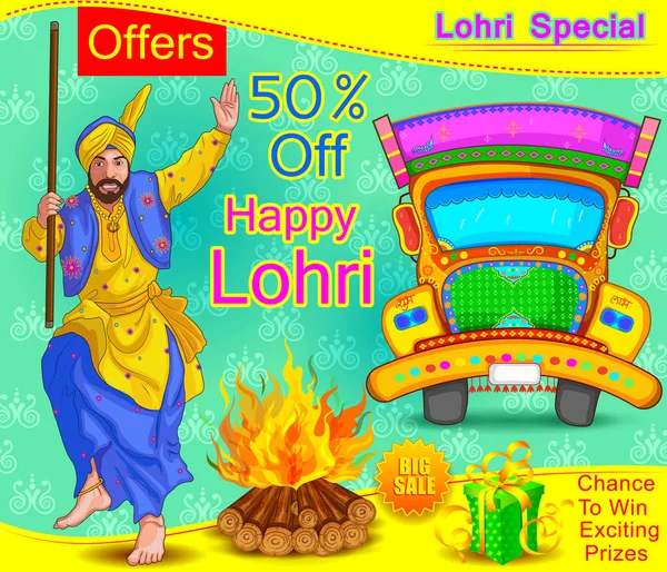 Punjabi Ilustrace Pro Festivalu Lohri — Stockový vektor