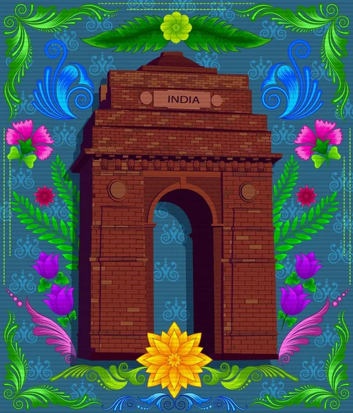 India Portão Monumento Indiano Com Design Estilo Indiano Padrão Floral — Vetor de Stock