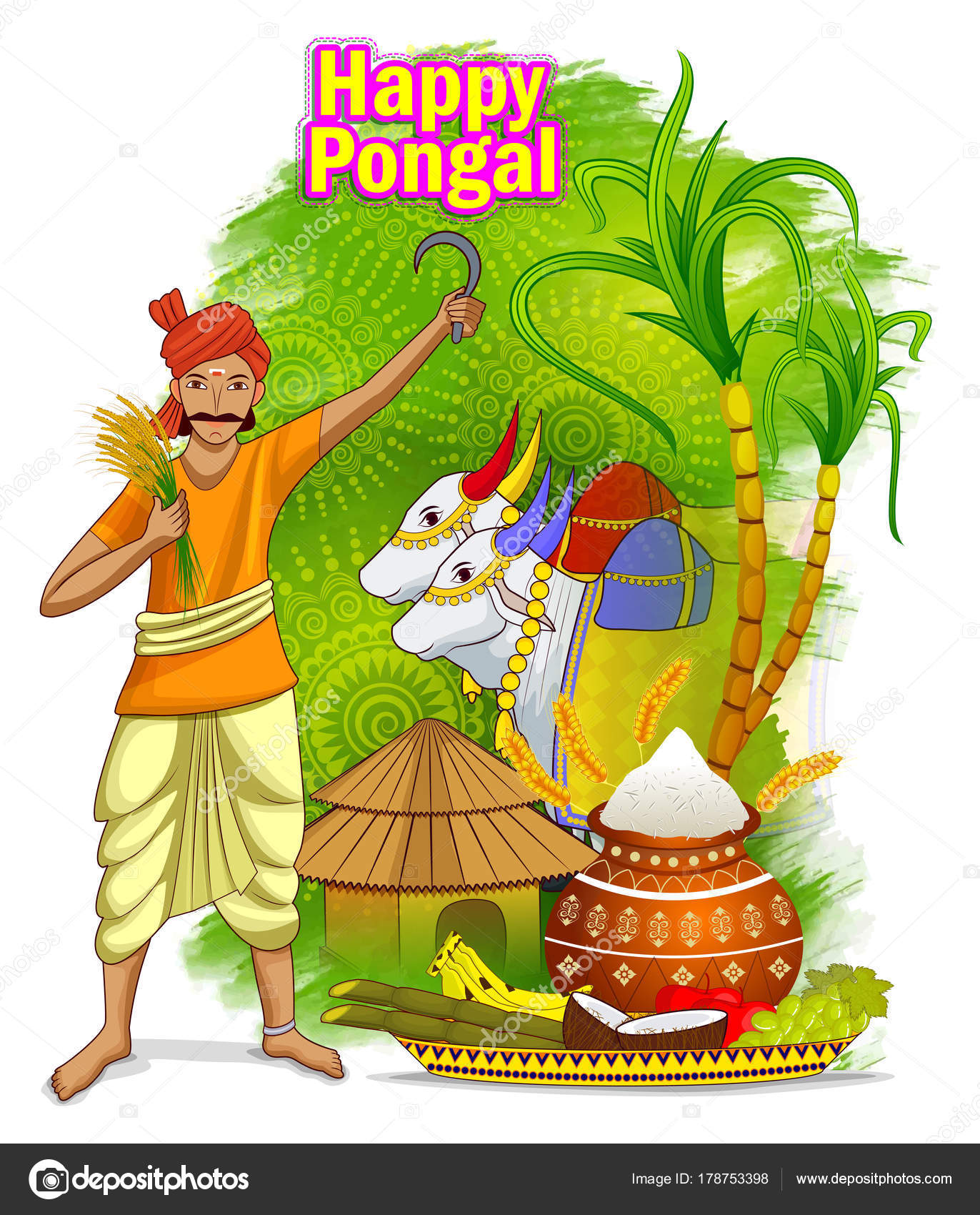 Illustration Happy Pongal Festival Stock Vector Image by ©ColorBolt  #178753398