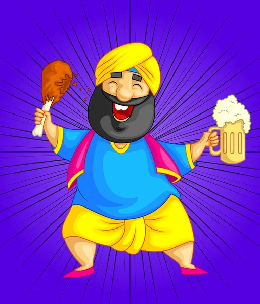 Karikatür Tarzı Punjabi Karakter Çizimi — Stok Vektör