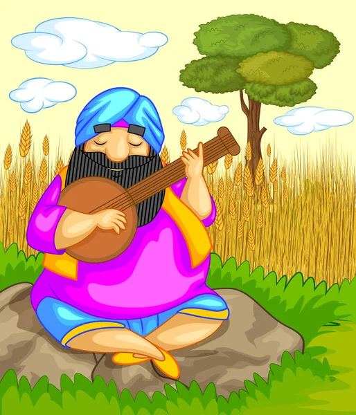 Dibujo Animado Estilo Punjabi Carácter Ilustración — Vector de stock