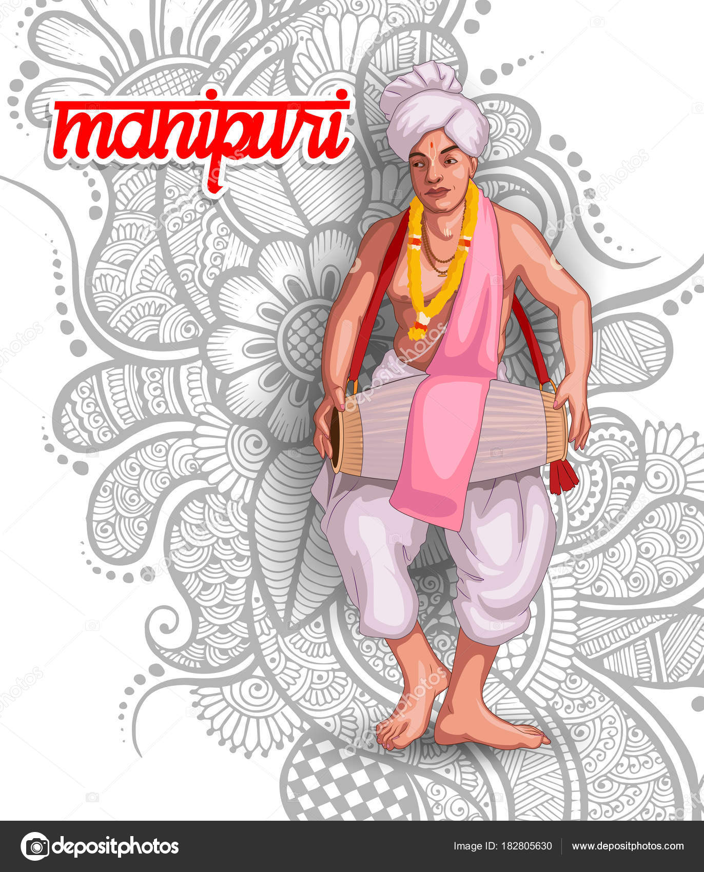 Manipuri Man In Traditional Costume Of Manipur India Stock Illustration ...
